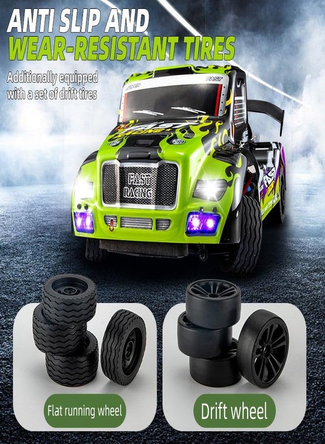KITMEER 1/16 RC Rally Car, Green with Black Flames, Remote Control Toy Vehicle with Rear Spoiler(16305) - Image 4